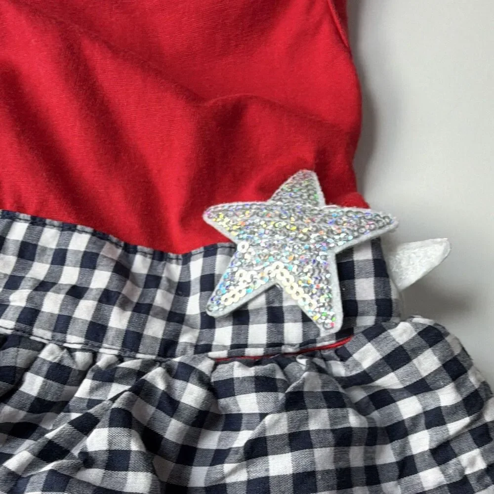 Bond & Co. Dog Dress Gingham Tutu Patriotic Silver Star Small Breed Size S